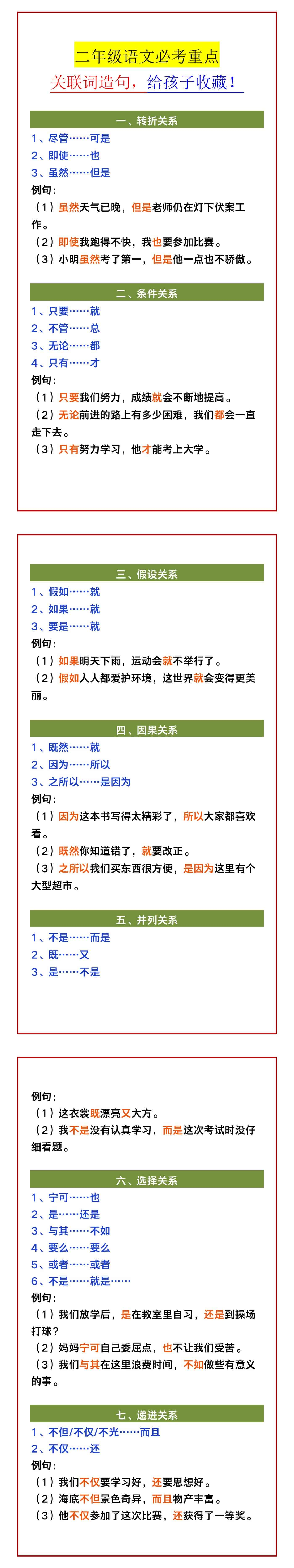 二年级语文必考重点 关联词造句，给孩子收藏！