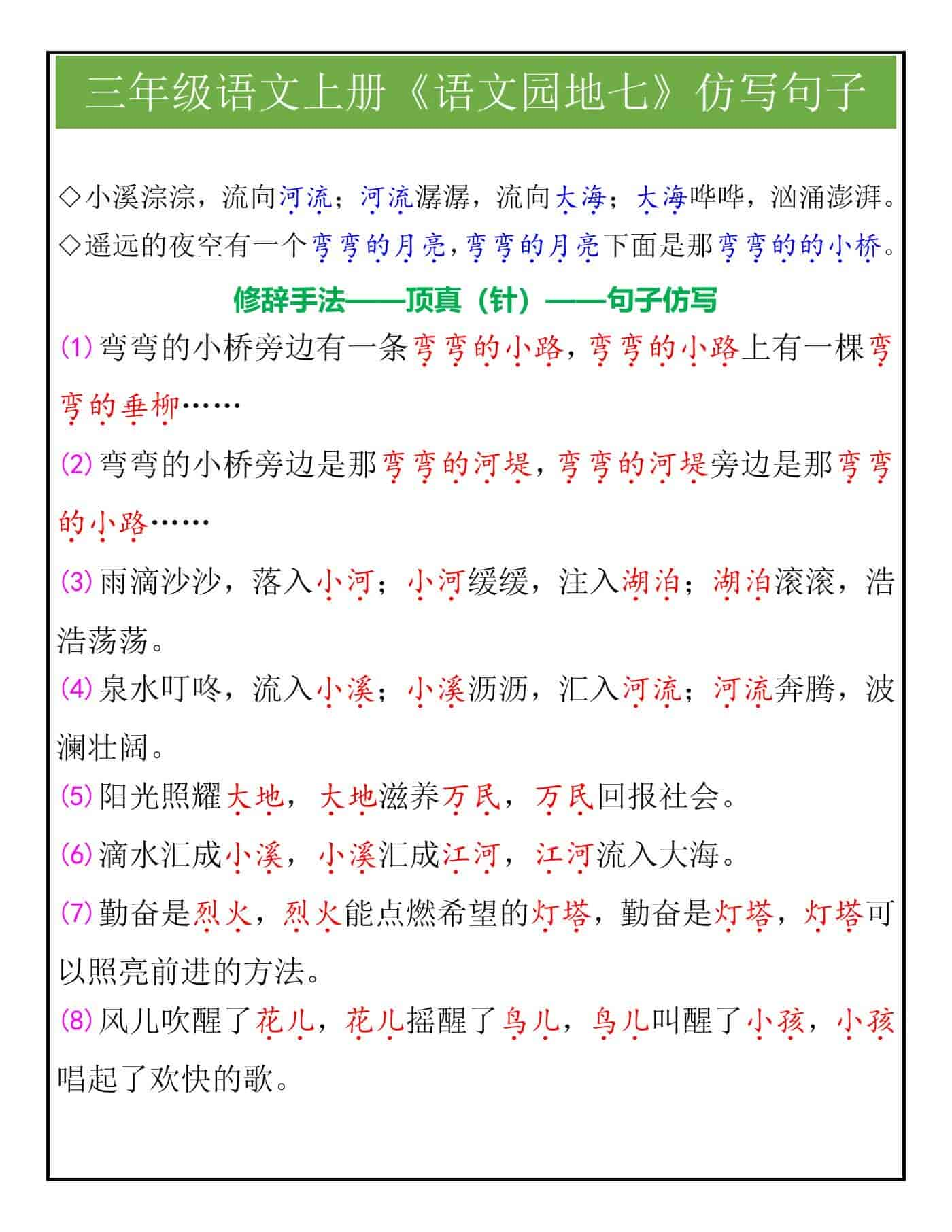 三年级语文上册《语文园地七》仿写句子