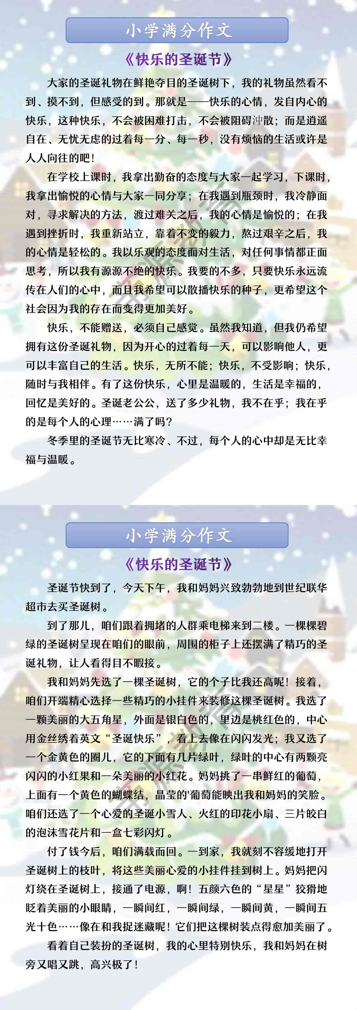 小学满分作文 《快乐的圣诞节》