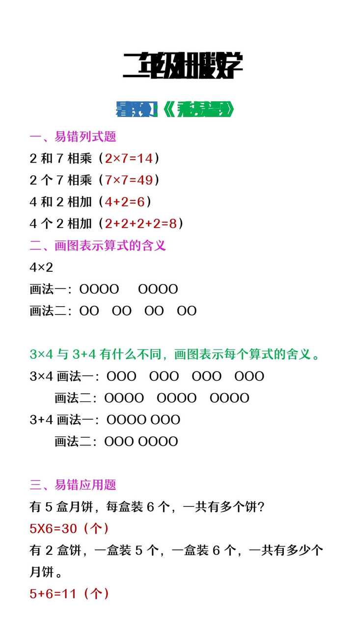 二年级上册数学暑假预习《乘法易错题》