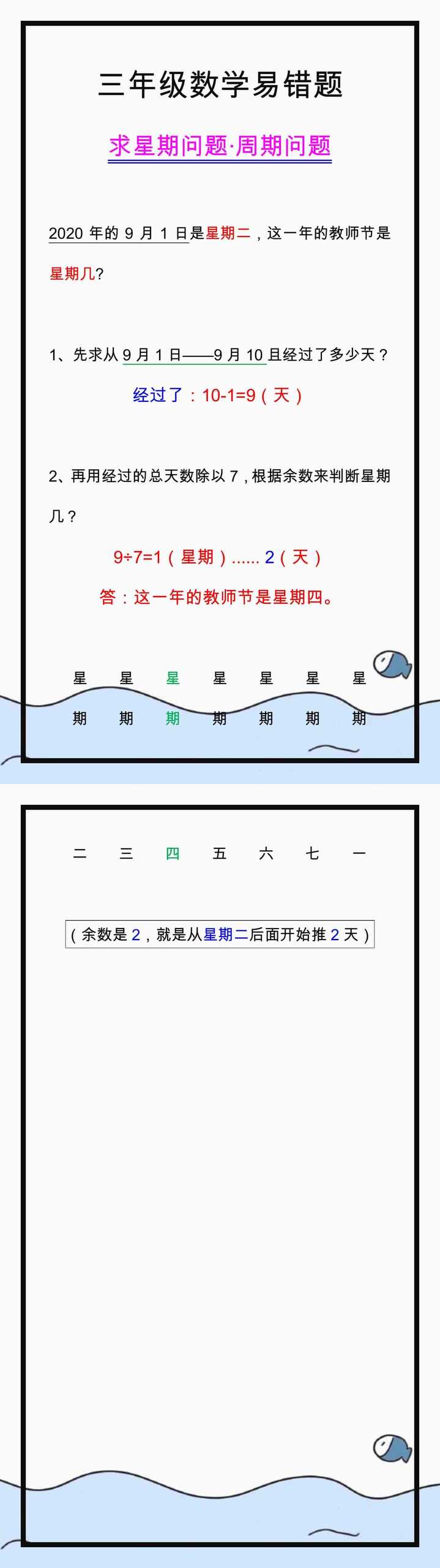 三年级数学求星期问题周期问题易错题