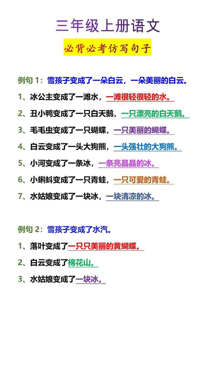三年级上册语文必背必考仿写句子