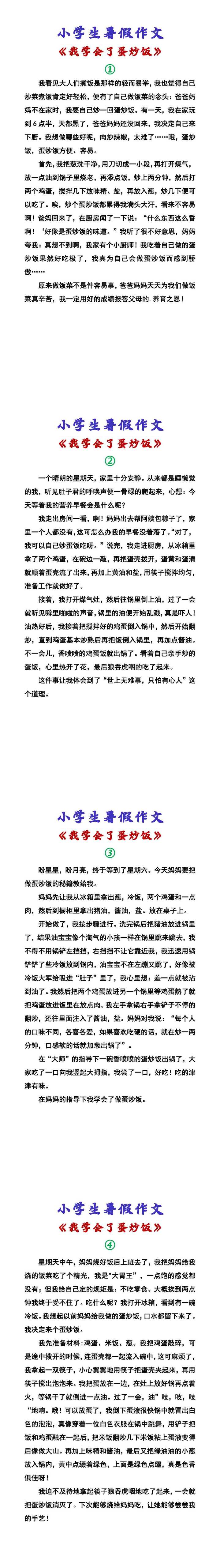 小学生暑假作文 《我学会了蛋炒饭》