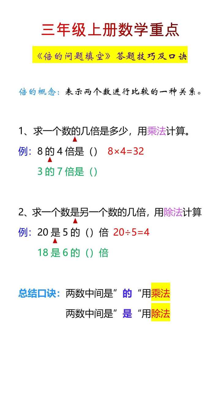 三年级上册数学《倍的问题填空》答题技巧及口诀