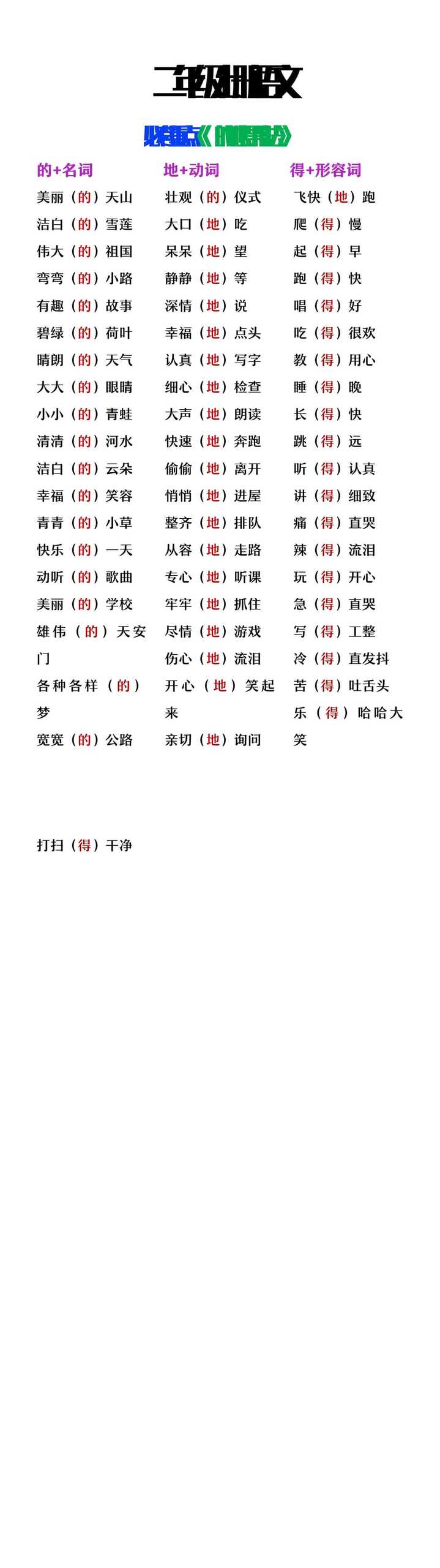 二年级上册语文的地得用法