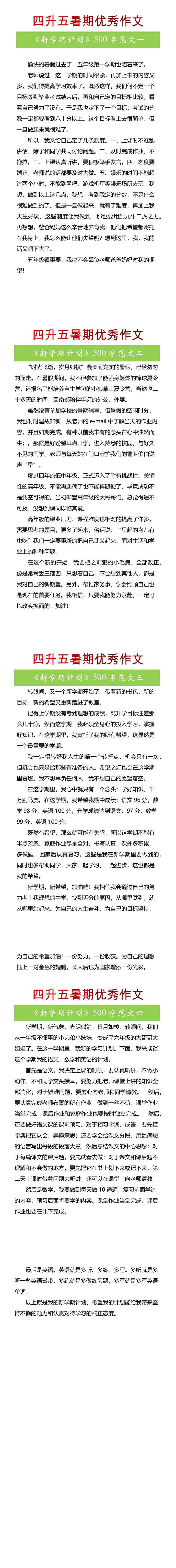 四升五暑期优秀作文《新学期计划》500字范文4篇