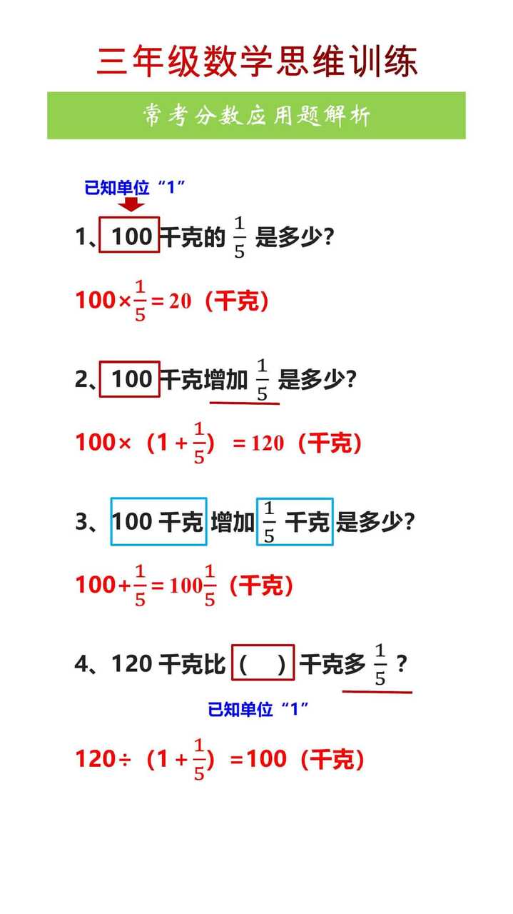 三年级数学思维训练常考分数应用题解析
