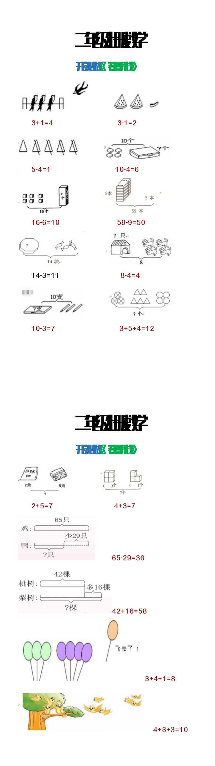 二年级上册数学预习重点《看图列式》