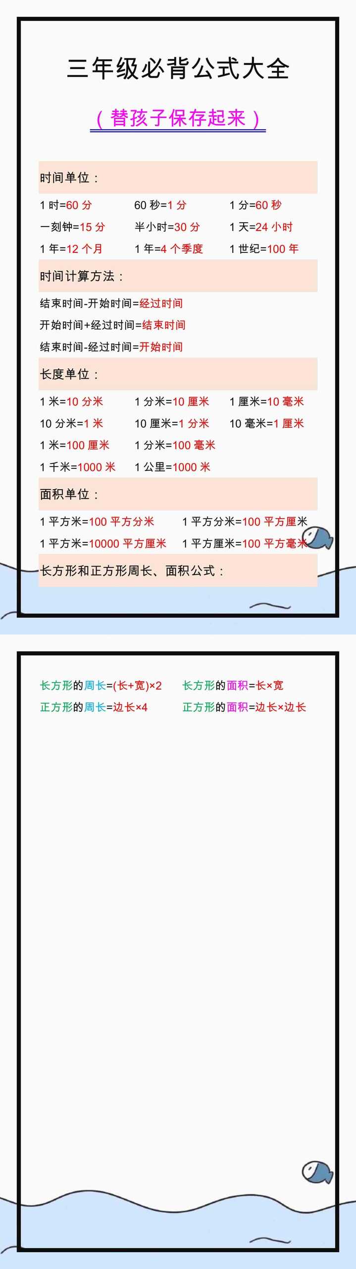 三年级必背公式大全