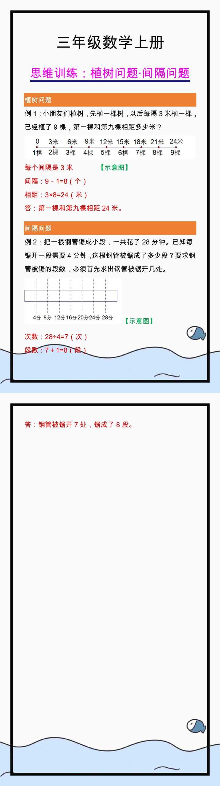 三年级数学上册重点间隔植树问题，期中必考题型！