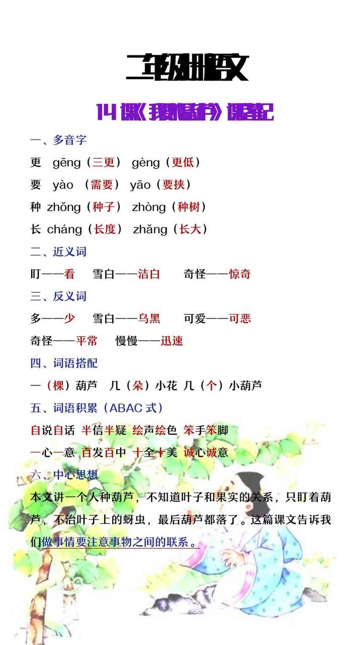 二年级上册语文《我想要的事葫芦》课堂笔记