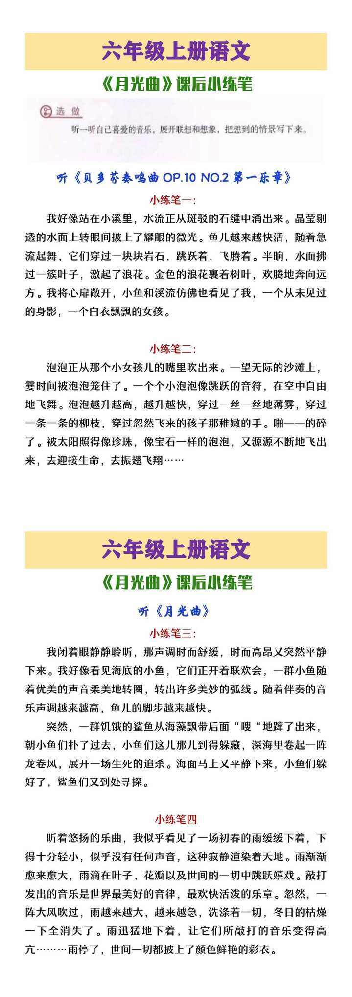 六年级上册语文《月光曲》课后小练笔范文