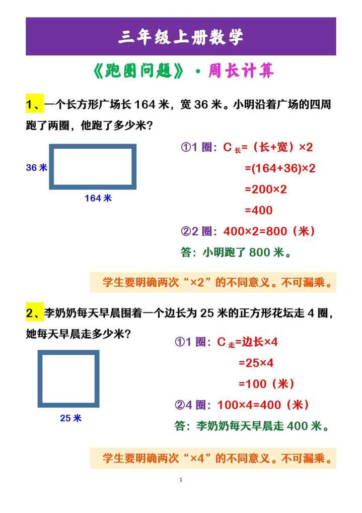 三年级上册数学 《跑圈问题》·周长计算