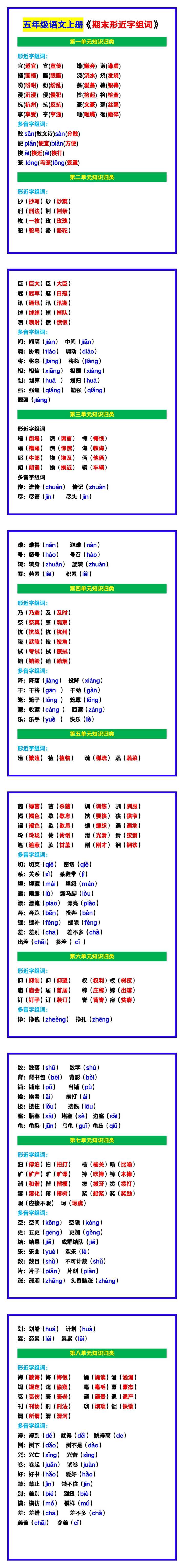 五年级语文上册《期末形近字组词》归纳！