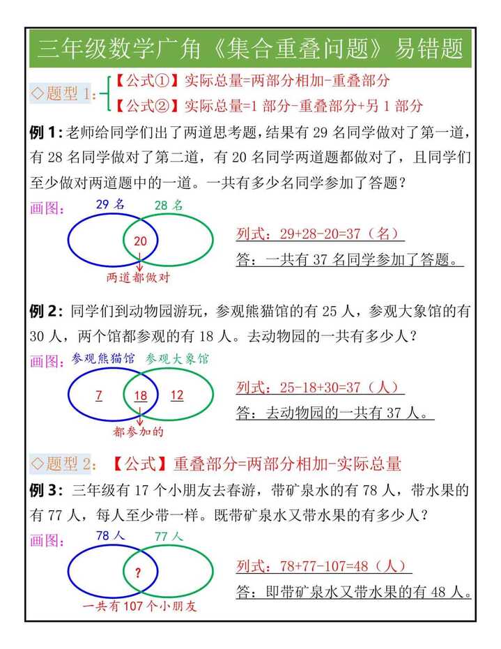 三年级数学广角《集合重叠问题》易错题