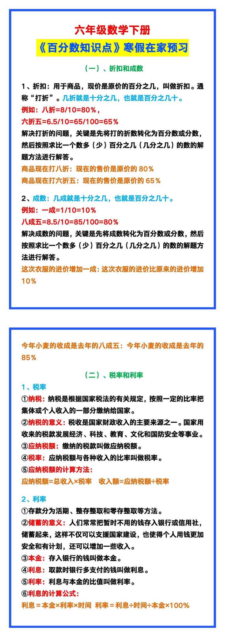 六年级数学下册《百分数知识点》，寒假在家预习！