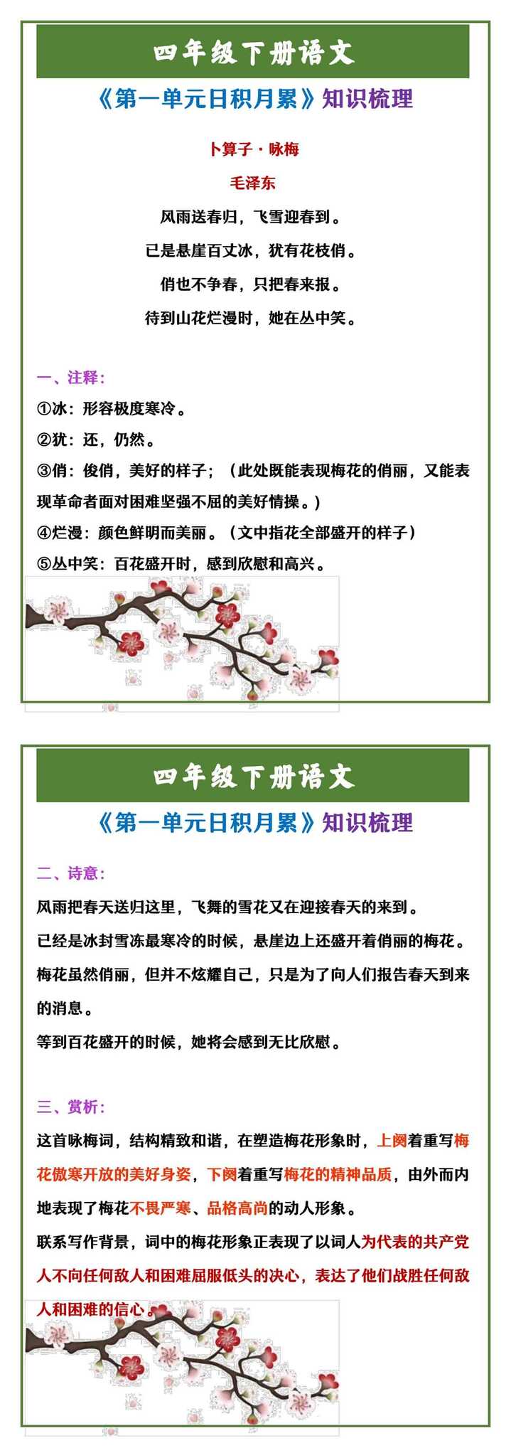 四年级下册语文 《第一单元日积月累》知识梳理