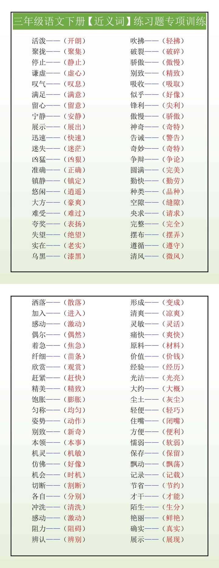 三年级语文下册【近义词】练习题专项训练