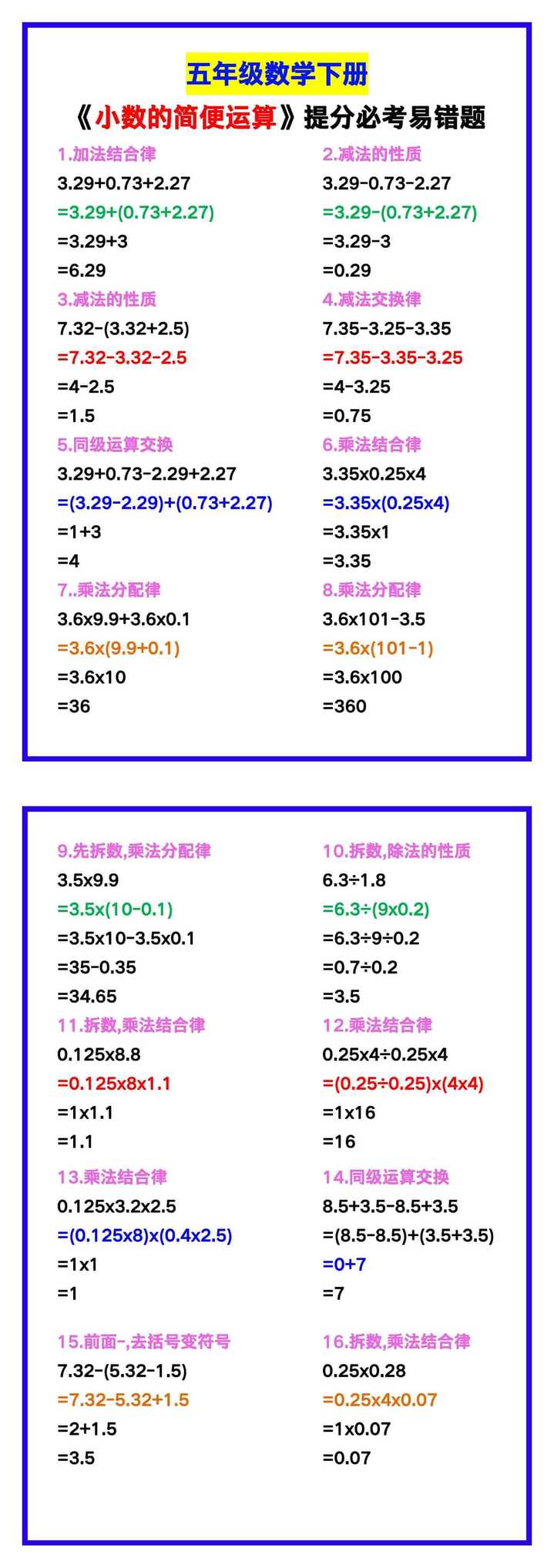 五年级数学下册《小数的简便运算必考易错题》，开学提分必备！