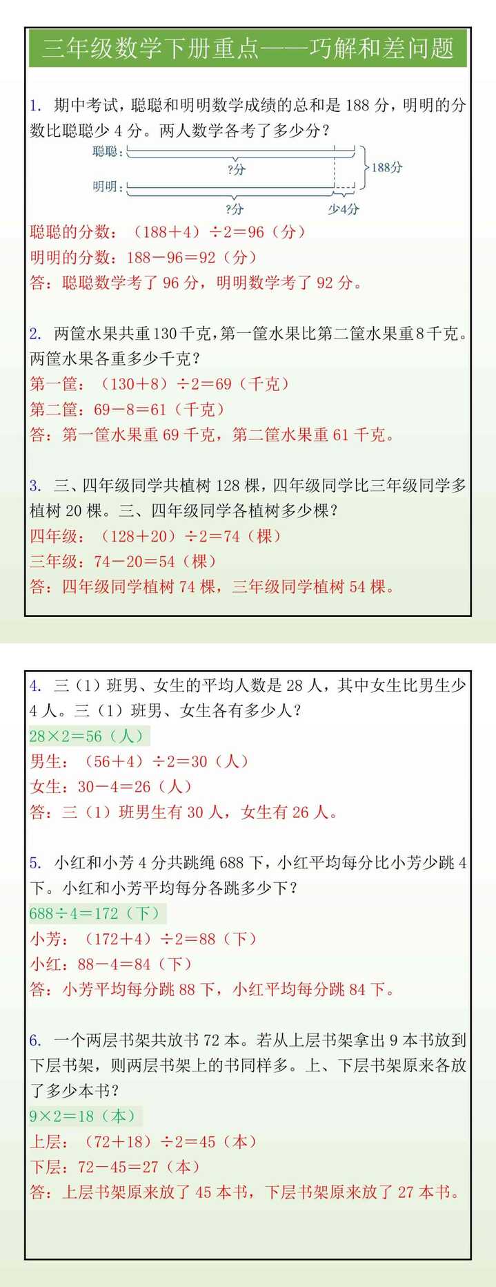 三年级数学下册重点——巧解和差问题