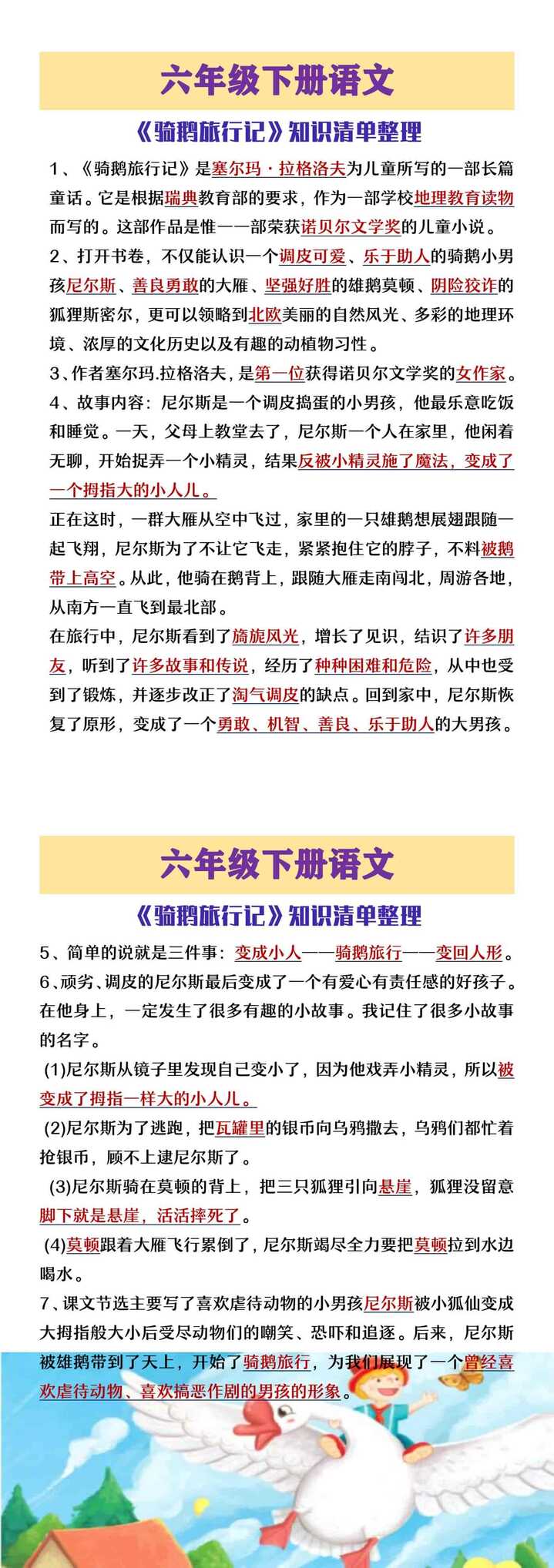 六年级下册语文《骑鹅旅行记》知识清单整理