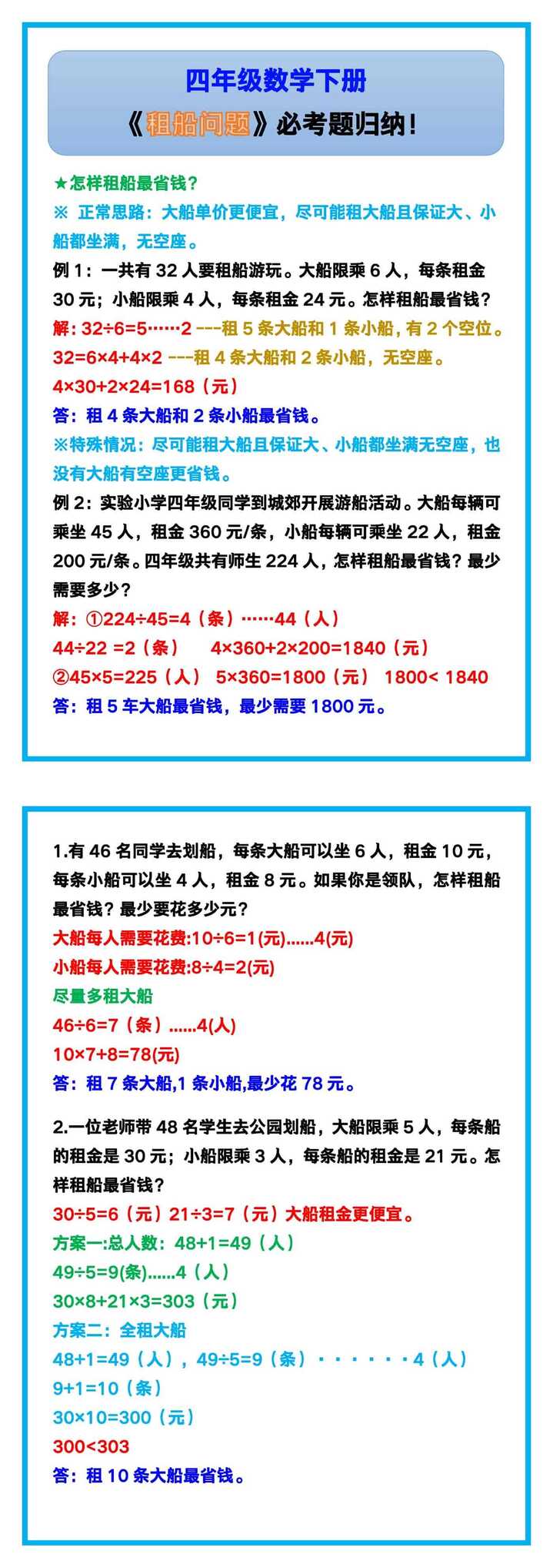 四年级数学下册《租船问题》必考题归纳！