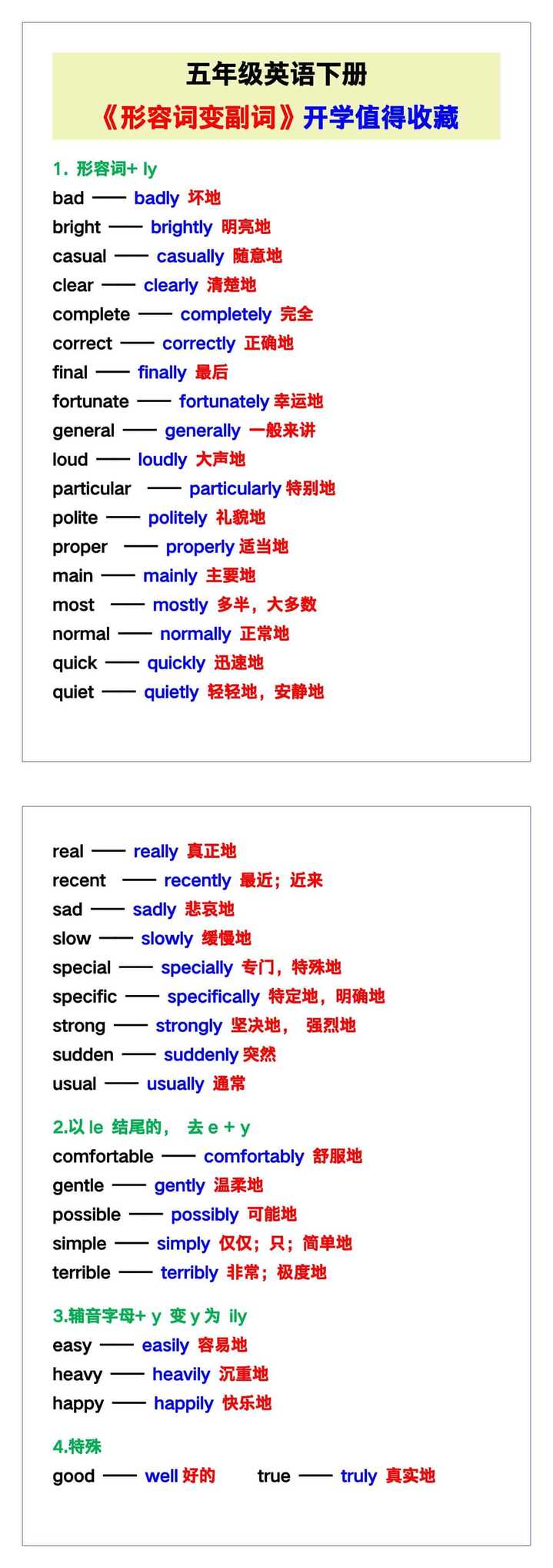 五年级英语下册《形容词变副词》，值得收藏！