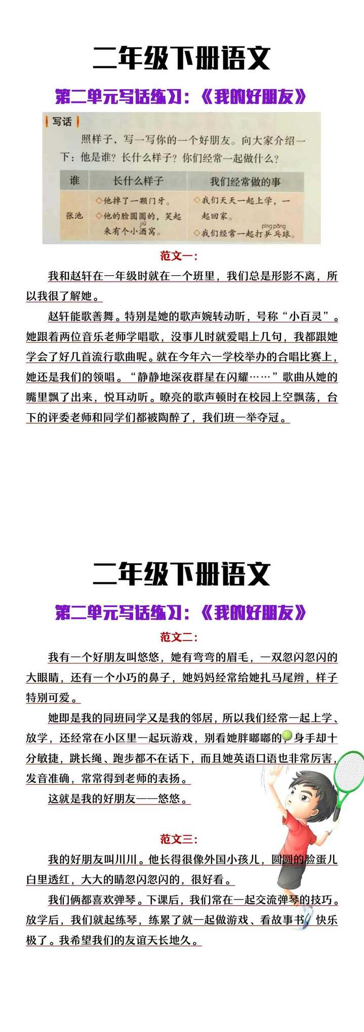 二年级下册语文第二单元写话训练《我的好朋友》