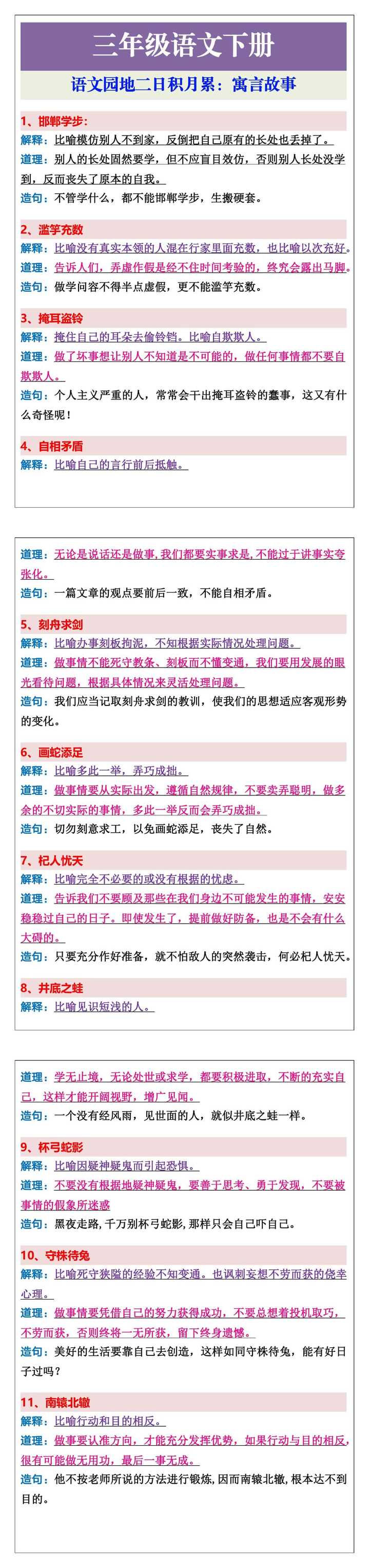 三年级语文下册语文园地二日积月累：寓言故事