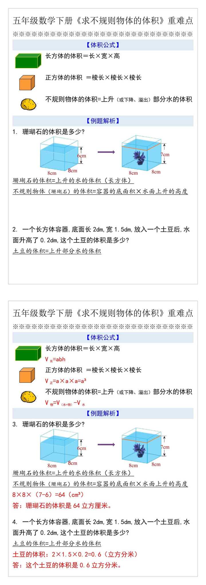 五年级数学下册《求不规则物体的体积》重难点