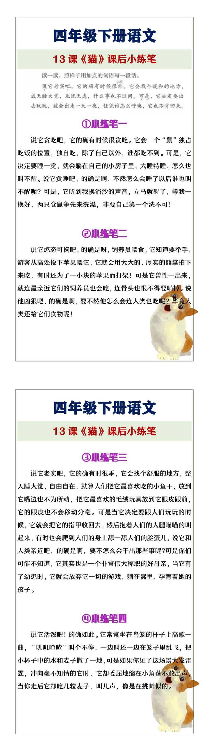 四年级下册语文13课《猫》课后小练笔