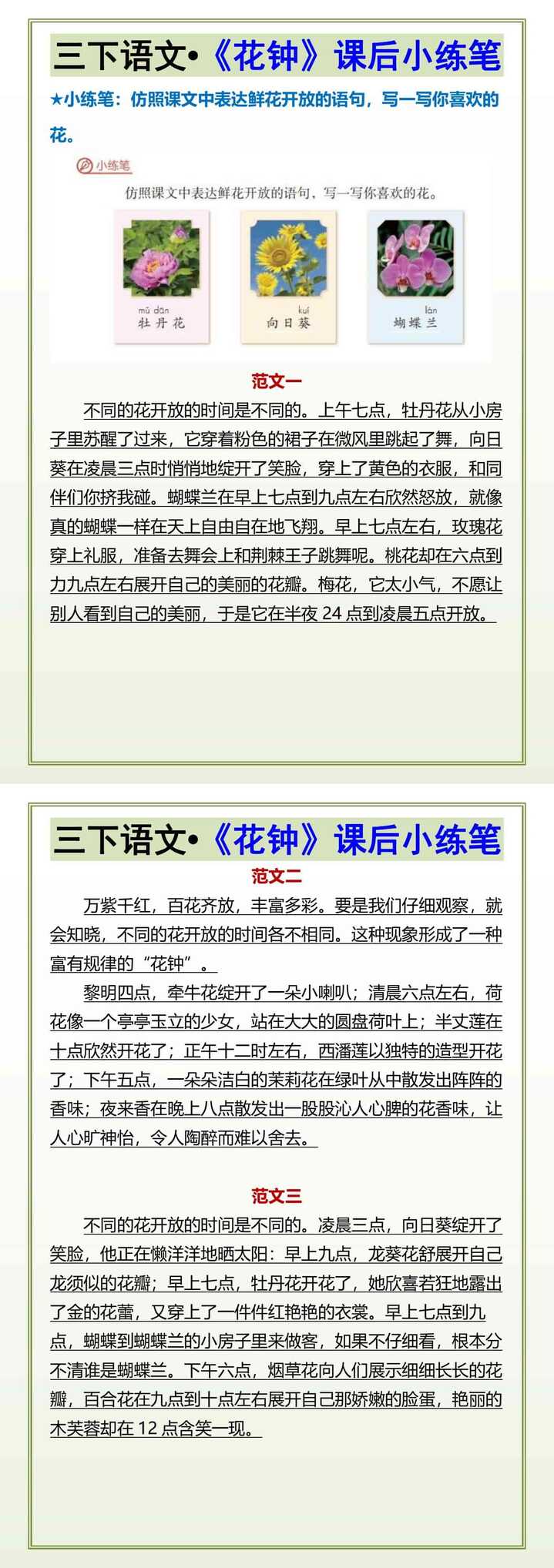 三下语文•《花钟》课后小练笔