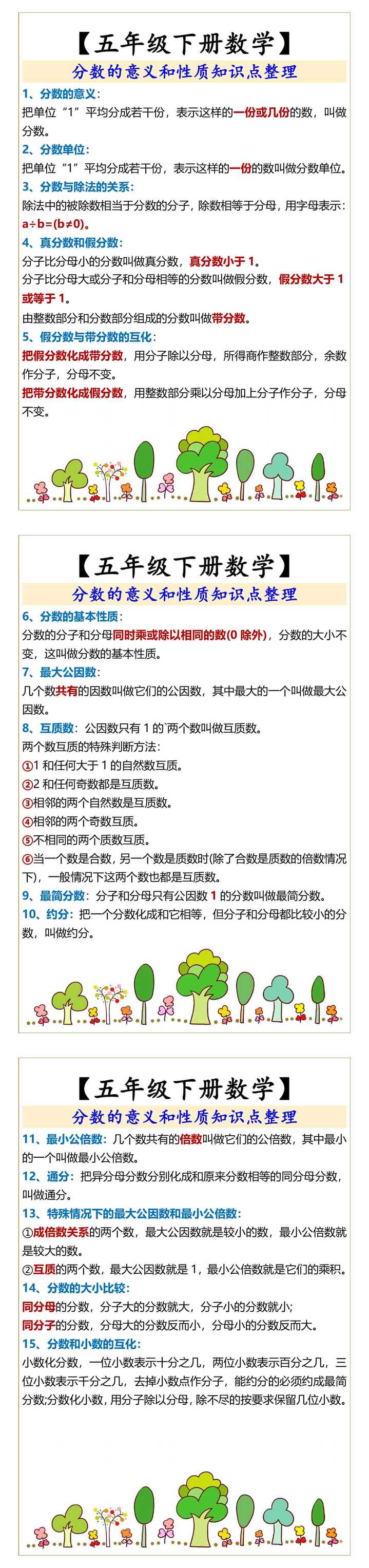 【五年级下册数学】 分数的意义和性质知识点整理