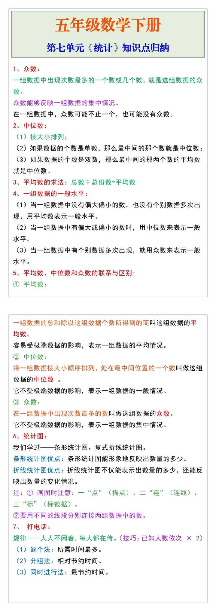 五年级数学下册第七单元《统计》知识点归纳