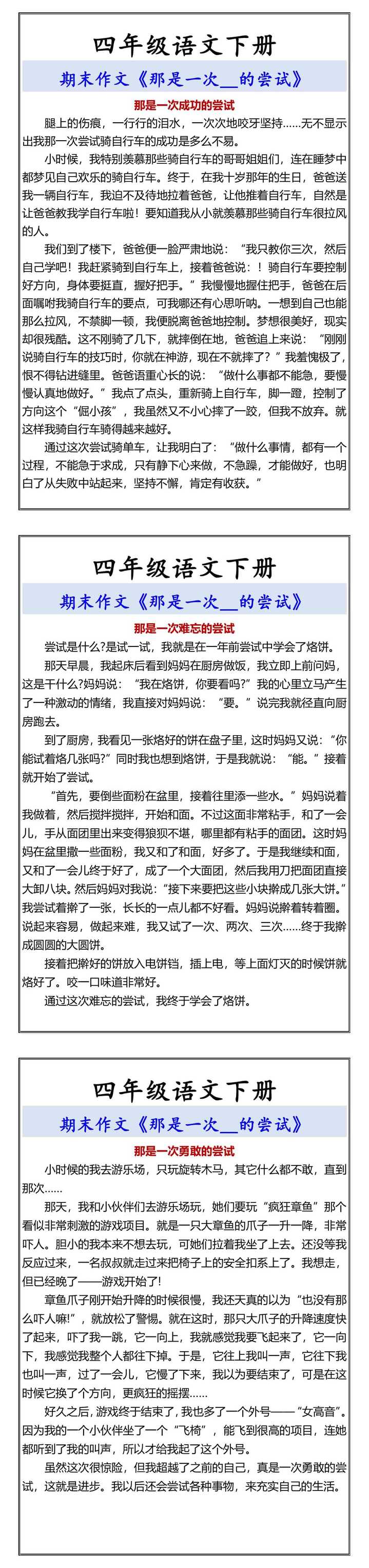 四年级语文下册 期末作文《那是一次__的尝试》