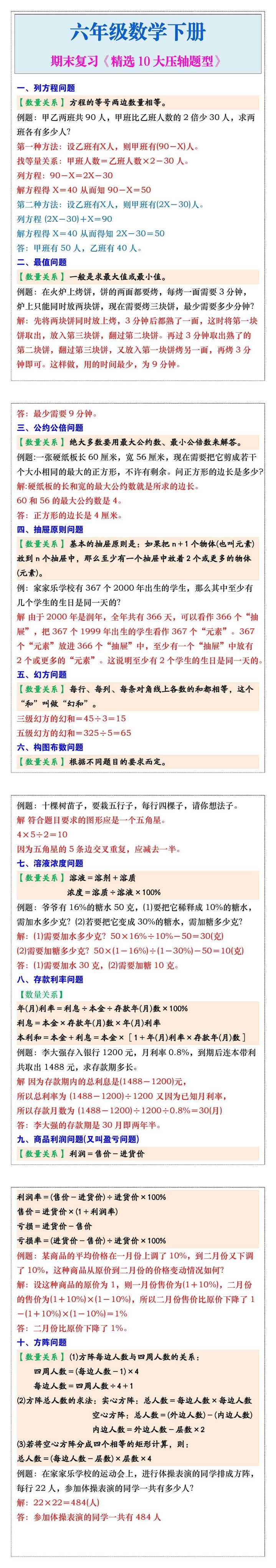六年级数学下册期末复习《精选10大压轴题型》
