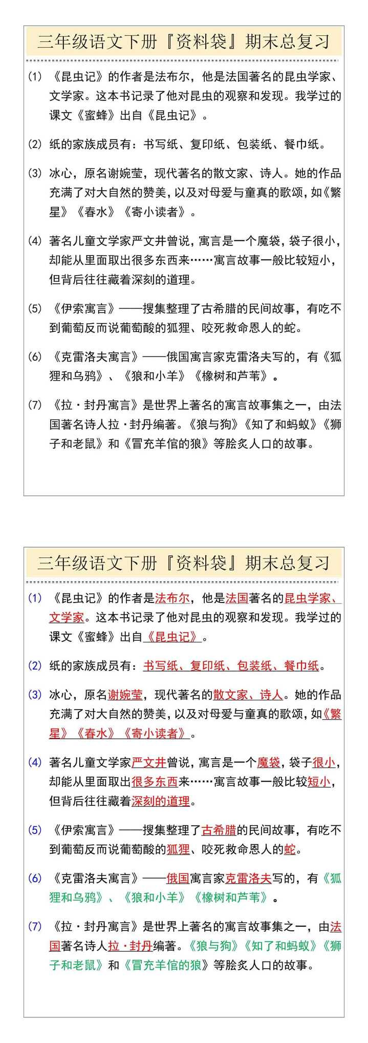 三年级语文下册『课后·资料袋』期末总复习