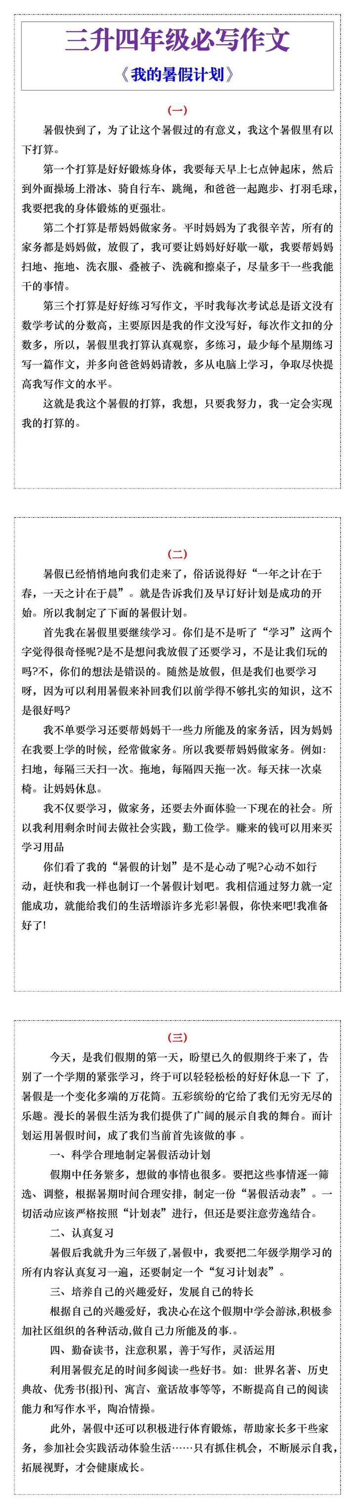 三升四年级必写作文《我的暑假计划》