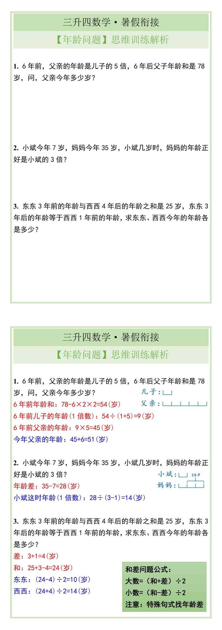 三升四数学暑假衔接【年龄问题】思维训练解析