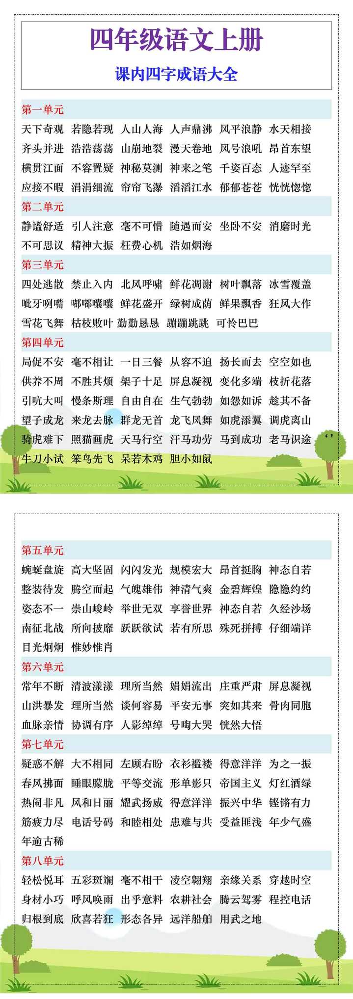 四年级语文上册课内四字成语大全