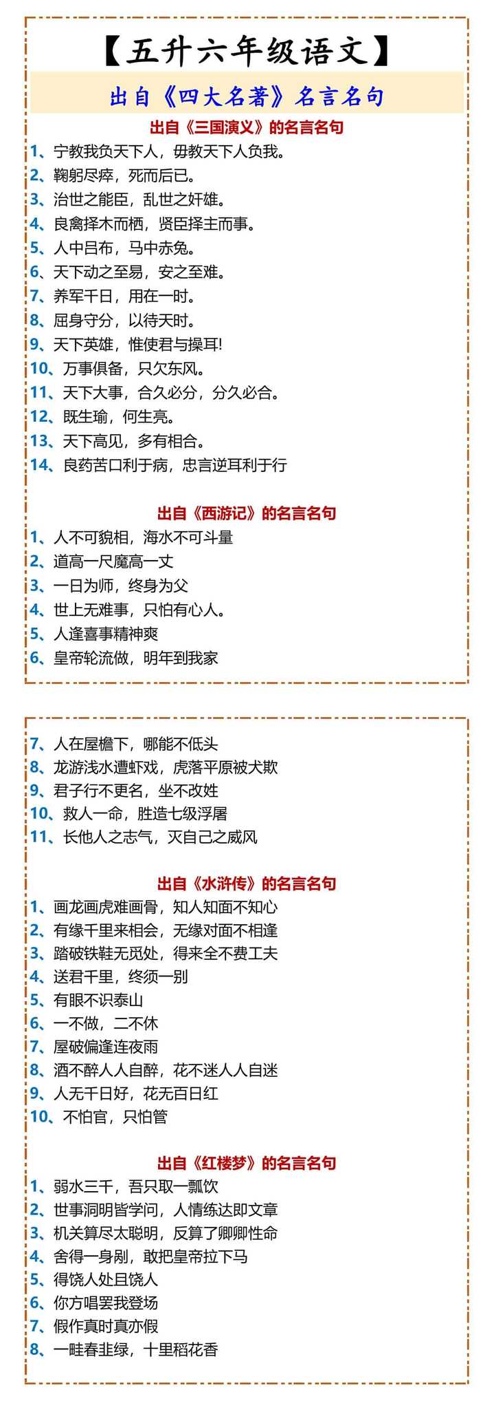 【五升六年级语文】 出自《四大名著》名言名句