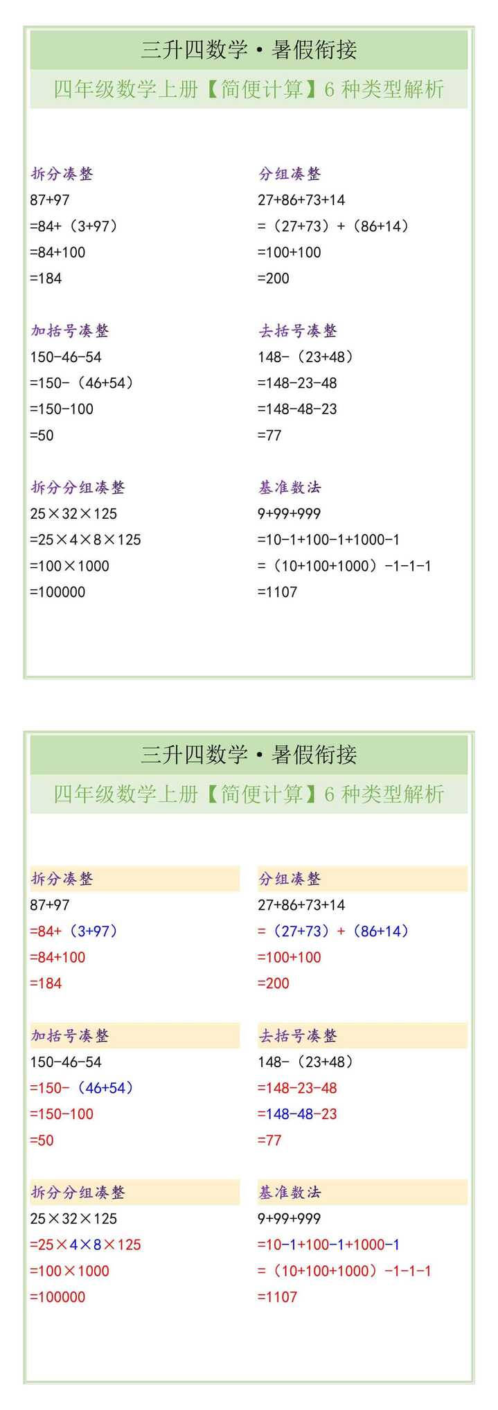 四年级数学上册【简便计算】6种类型解析