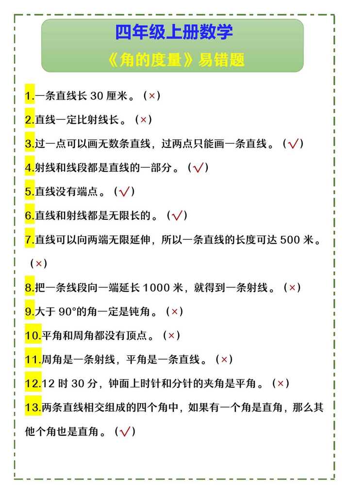 四年级上册数学 《角的度量》易错题