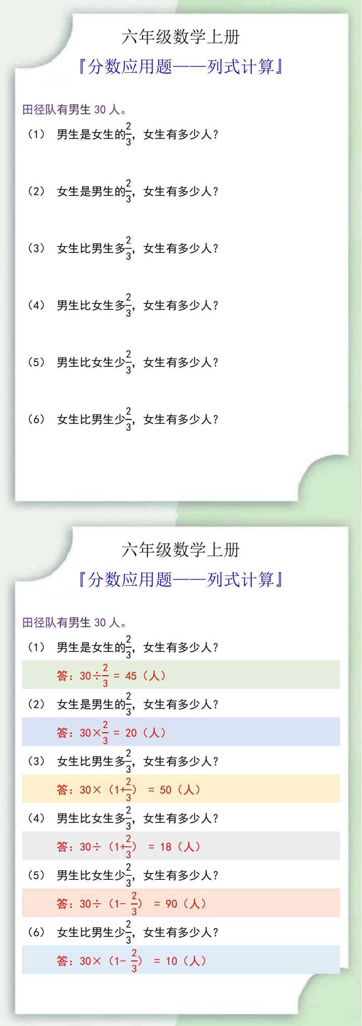 六年级数学上册分数应用题列式计算