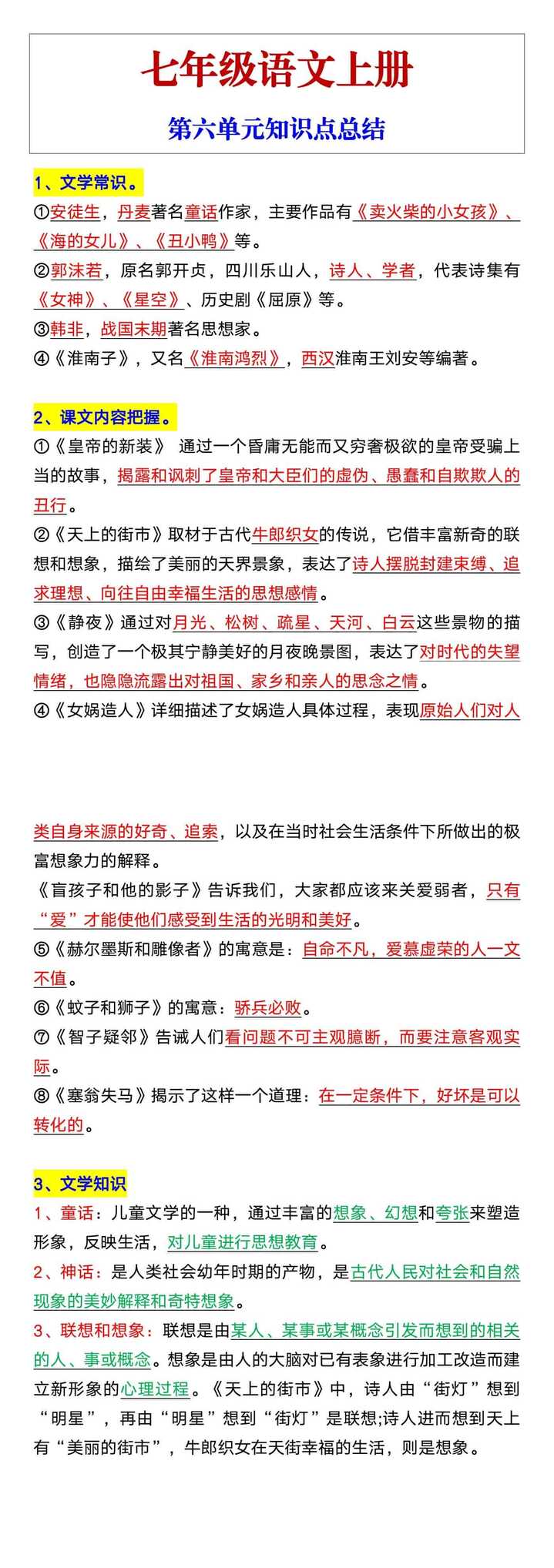 七年级语文上册第六单元知识点总结