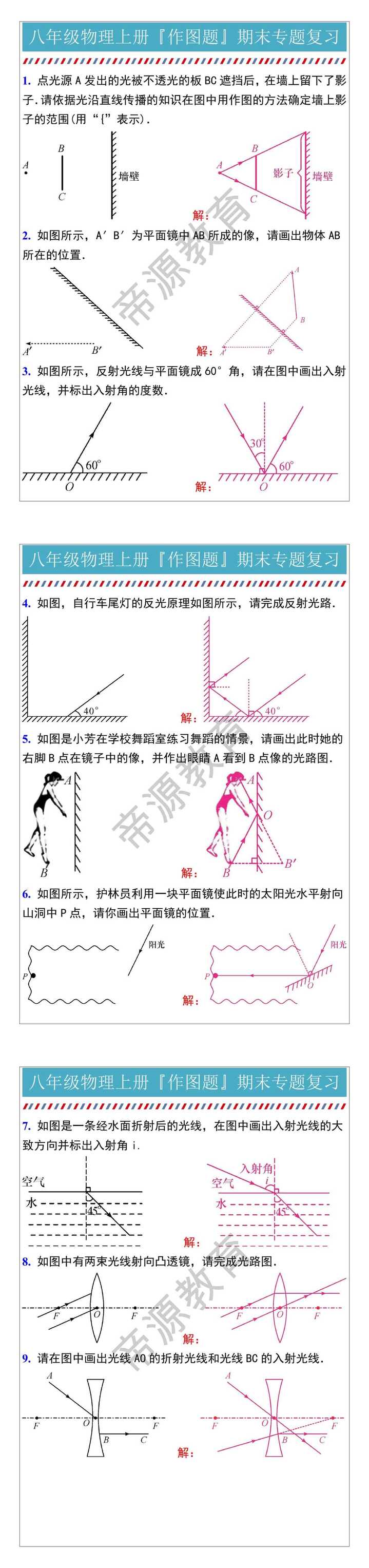 八年级物理上册『作图题』期末专题复习