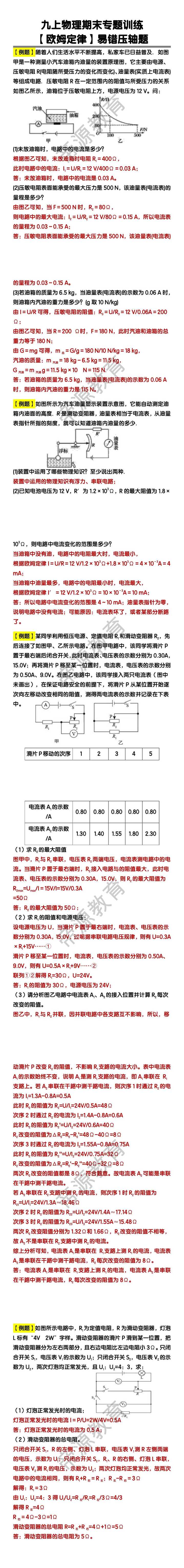 九上物理【欧姆定律】易错压轴题