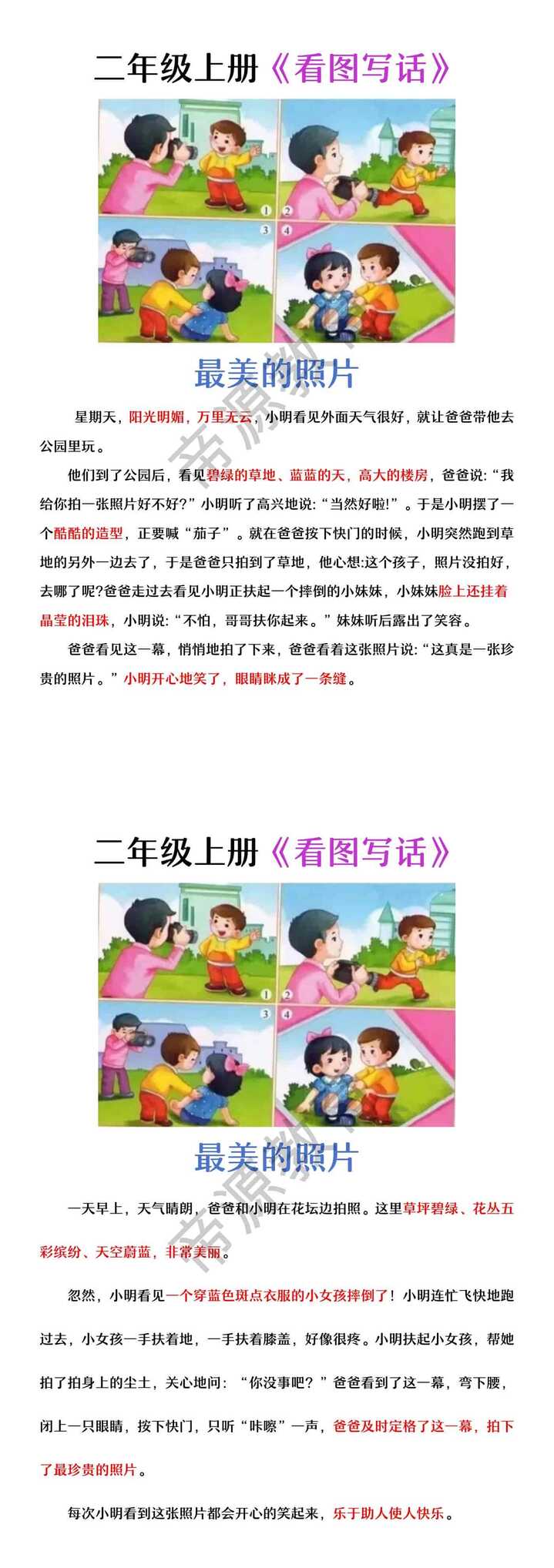 二年级看图写话 | 最美的照片
