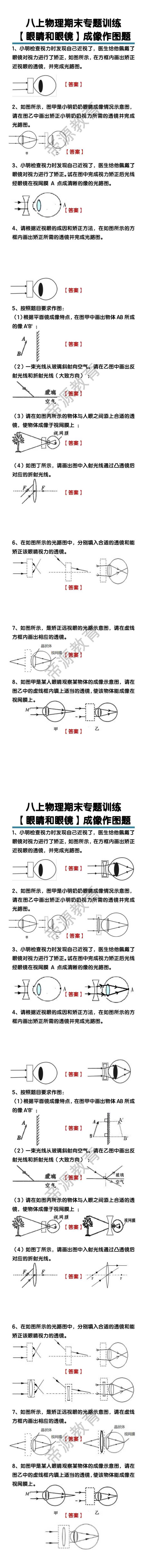 八上物理【眼睛和眼镜】成像作图题