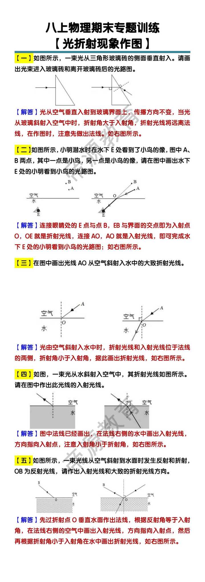 八年级上册物理光折射现象作图题